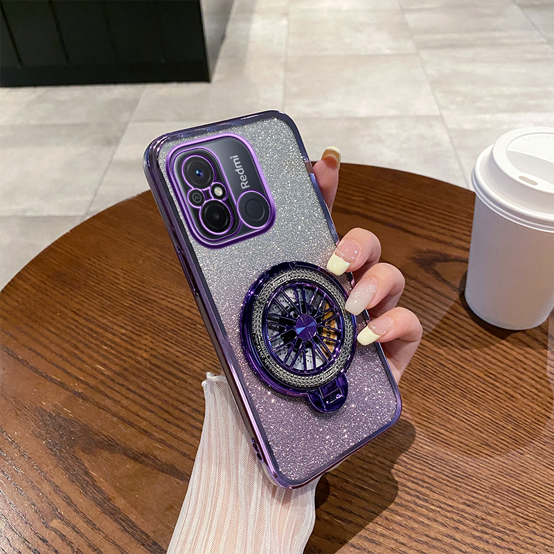 红米12C手机壳新款陀螺支架11A旋转解压创意pocoC55渐变闪粉透明保护套小米Redmi高级感磁吸个性超薄防适用于