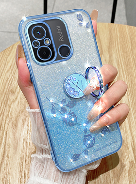 红米12C手机壳时尚新款11A高级感保护套pocoC55轻奢风奢华个性创意小米Redmi全包防摔软壳闪粉水钻玫瑰适用于