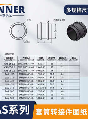 CAS系列 Ø1英寸透镜套筒连接件SM1SM2螺纹套管光学转接件范纳尔