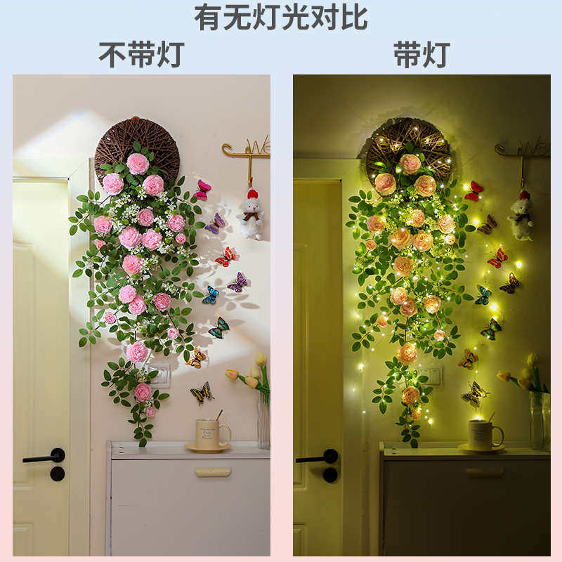 仿真吊花装饰塑料植物挂墙假花客厅墙壁墙上吊兰吊篮藤蔓壁挂花藤