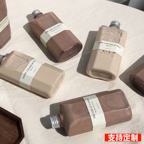 扁方瓶奶茶瓶500ml饮料瓶网红