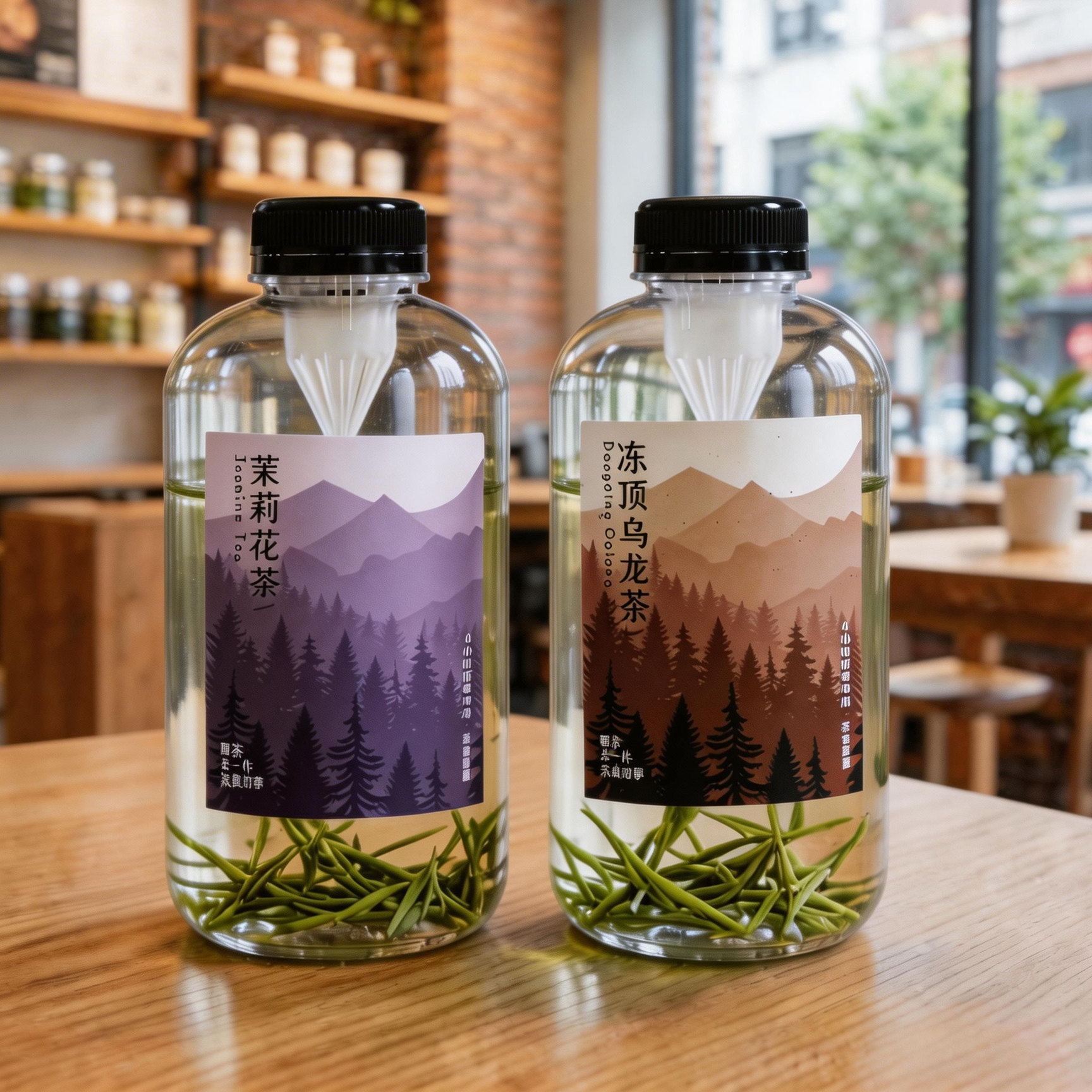 冷泡茶瓶塑料一次性冷萃茶水果茶花茶瓶子PET带茶滤过滤网红瓶子