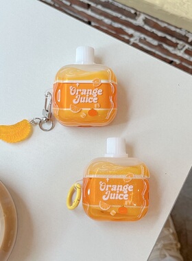 创意橙汁饮料适用airpodspro3代新型号蓝牙无线AirPods4代降噪耳机壳Pro二代保护套airpods123机套三四代小众