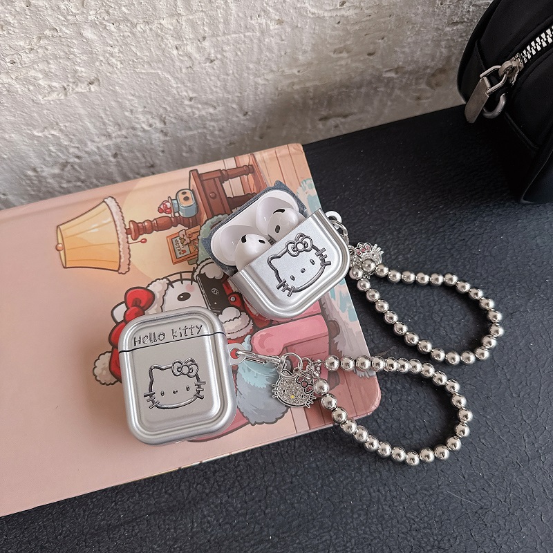 银色凯蒂猫头像适用苹果耳机套