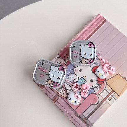 电镀银色探头凯蒂猫适用airpodspro1/2代苹果四代蓝牙无线airpods3代耳机壳AirPods4代保护套Pro一二代充电仓