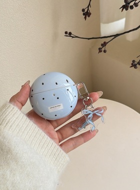 简约蓝色波点适用华为freebuds7i蓝牙三星buds3fe耳机壳freeclip2保护套buds2pro分体se2se3亮面5i6i耳机套