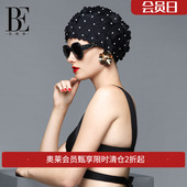 BE范德安时尚 短发大号不勒头游泳布帽子 长发手工花瓣护耳泳帽女