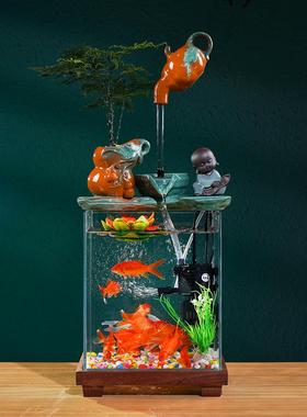 创意悬壶玻璃小型金鱼缸摆件