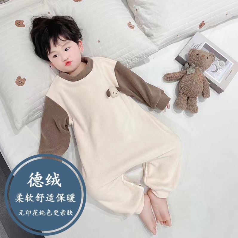 男童春秋连体睡衣儿童德绒长袖睡袋婴儿暗扣连体衣宝宝防踢家居服