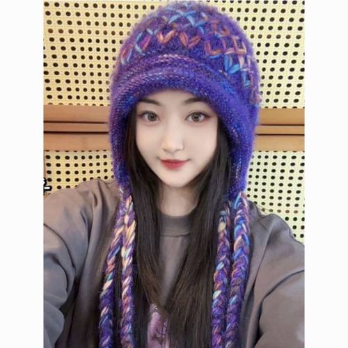 针织新款帽子流苏时尚麦穗彩虹爆款秋冬保暖护耳百搭加厚毛线帽