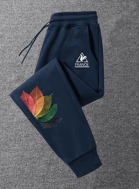 法国公鸡春秋华棉薄款运动裤子男春秋冬款宽松束脚休闲长裤加绒