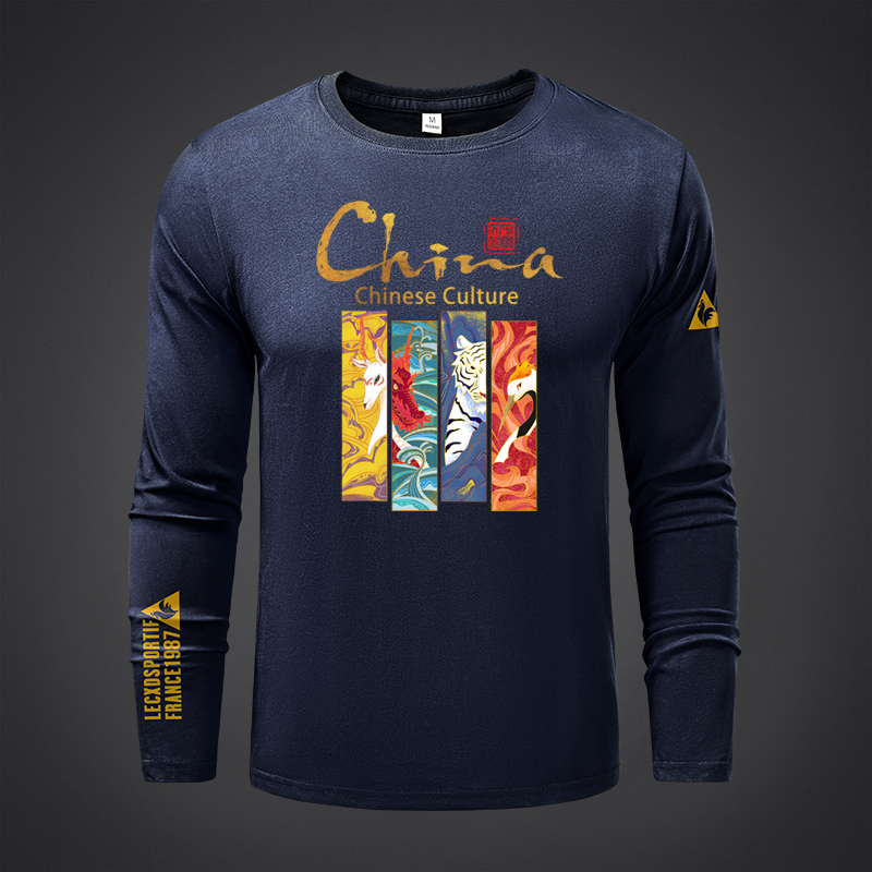 法国长袖公鸡纯棉圆领男