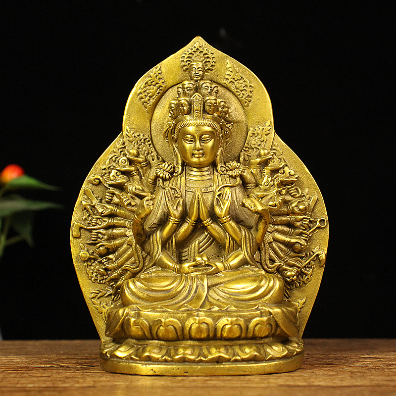 纯铜千手观音佛像摆件家用菩萨供奉风水小号属鼠守护神本命佛