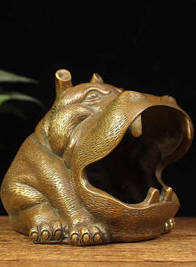 仿古纯铜河马动物中式风烟灰缸
