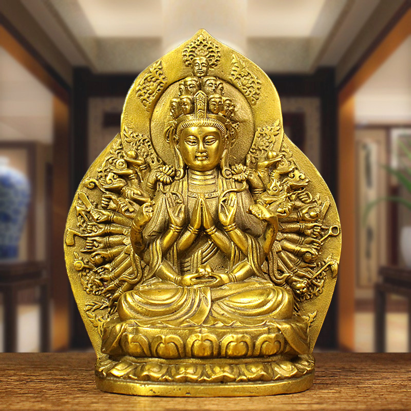 纯铜千手观音摆件观世菩萨佛像属鼠守护神本命佛家居供奉佛像包邮