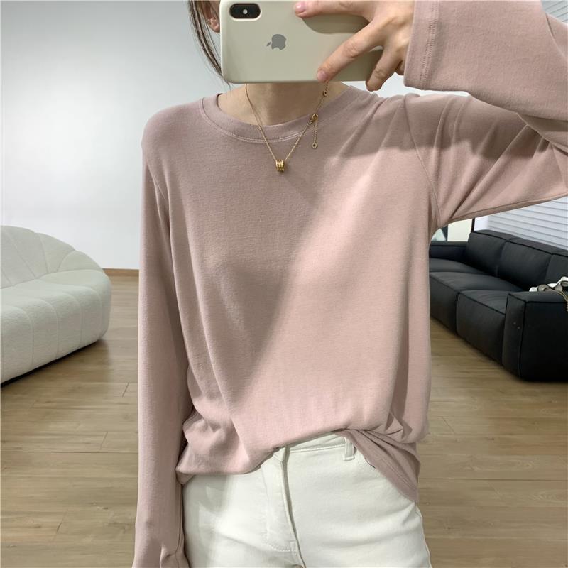 圆领长袖T恤女2025秋冬新款体恤洋气显瘦内搭打底衫软糯磨毛上衣