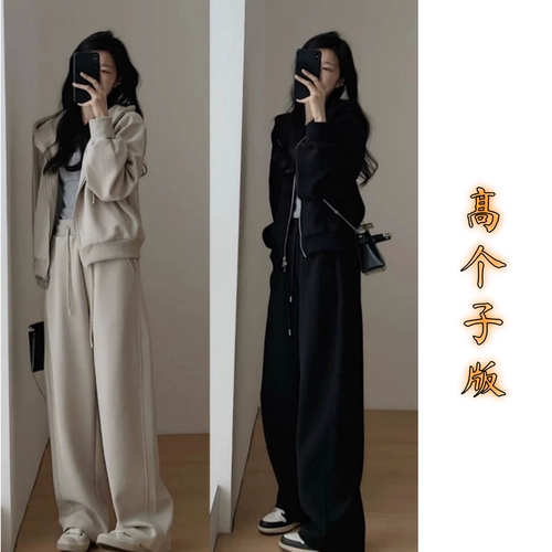 春季女加长连帽卫衣显瘦运动套装