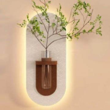 奶油风客厅装饰画水培绿植挂画创意氛围灯光画入户玄关高端壁画