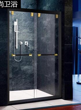 新中式家用冲凉房卫生间双活玻璃隔断洗浴屏黑色一字型淋浴房D71