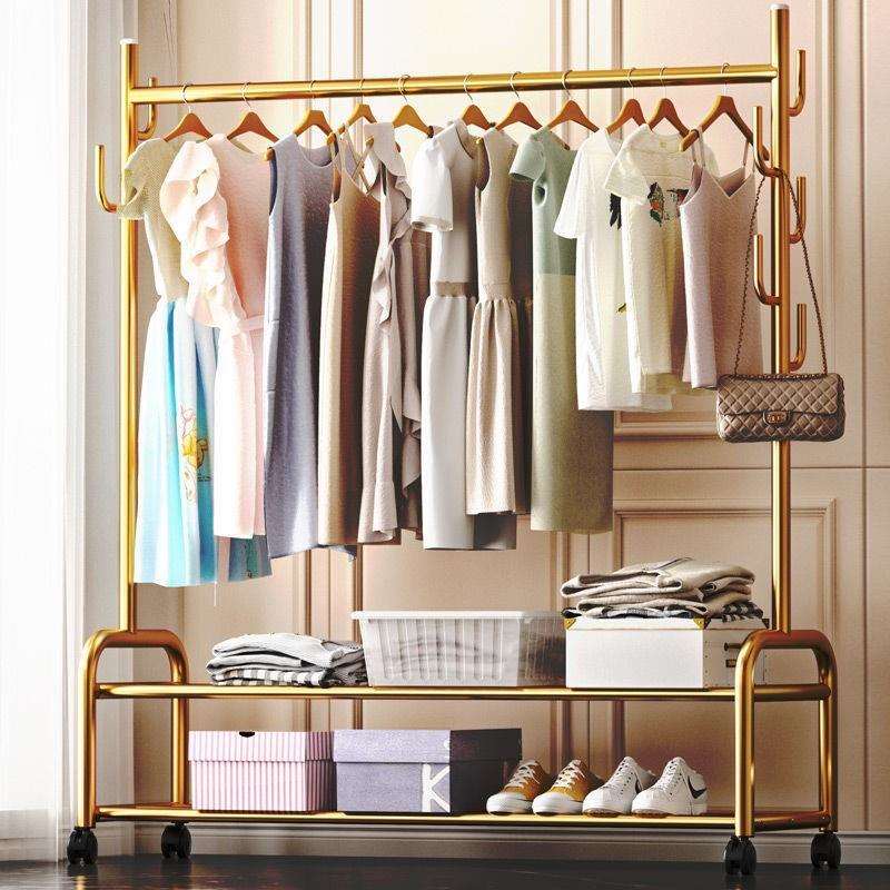 简易衣帽架双杆式晾衣架落地室内房间挂衣架子家用卧室衣服收纳架