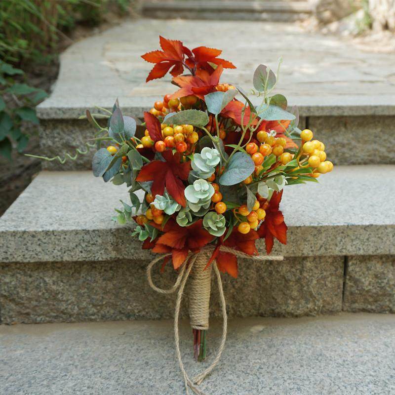 仿真新娘手捧花枫叶果子尤加利手捧婚庆用品影楼拍照道具秋