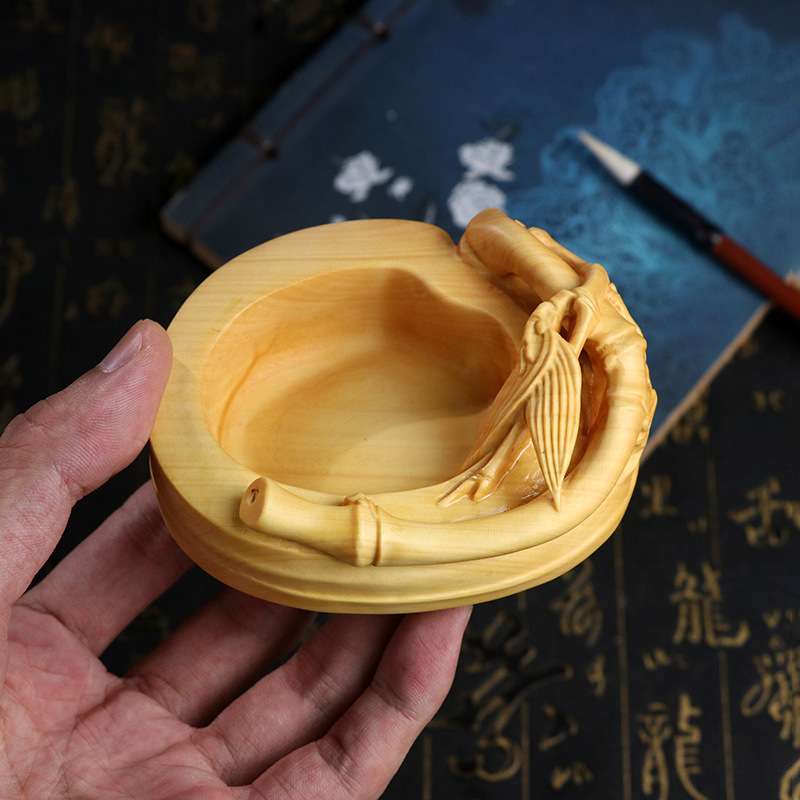 黄杨木雕文房四宝木质雕刻竹节笔洗研磨砚台书法用品书房中式摆件