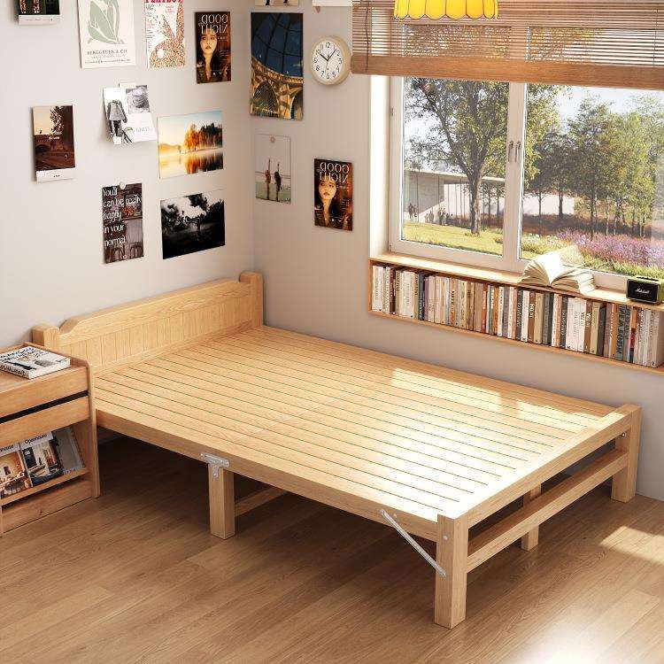 北欧实木床折叠床家用主卧单人床1米2双人床1米5简易加厚出租屋床
