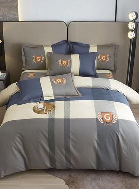 简约床上四件套纯棉活性印花床单被套床上用品三件套全棉南通家纺