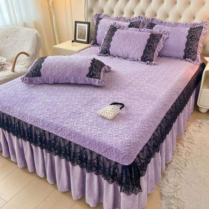 法式公主风夹棉床裙单件蕾丝遮丑下摆床罩带裙边床单三四件套