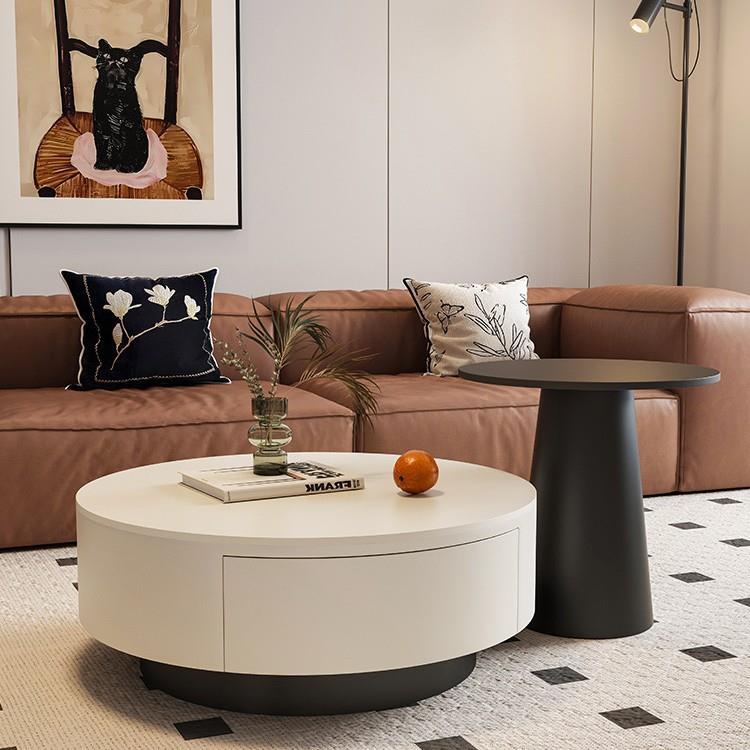 法式奶油风简约圆形岩板组合茶几桌小户型家用客厅极简轻奢高级感