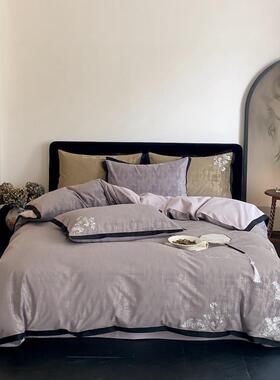 高端新中式50支全棉磨毛刺绣四件套秋冬季纯棉被套床单床上用品