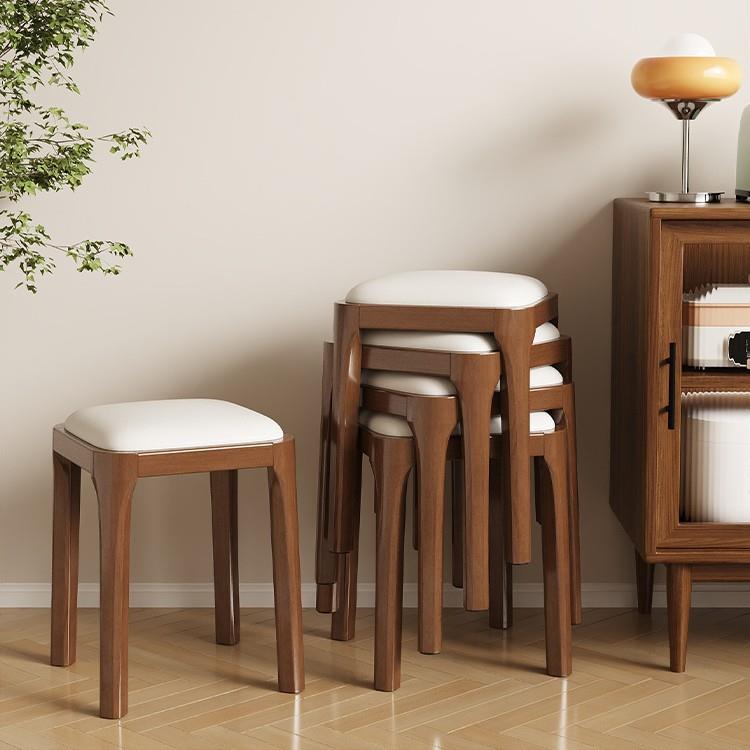 实木凳子家用客厅软包方凳餐椅可叠放简约现代矮凳小凳子木头板凳