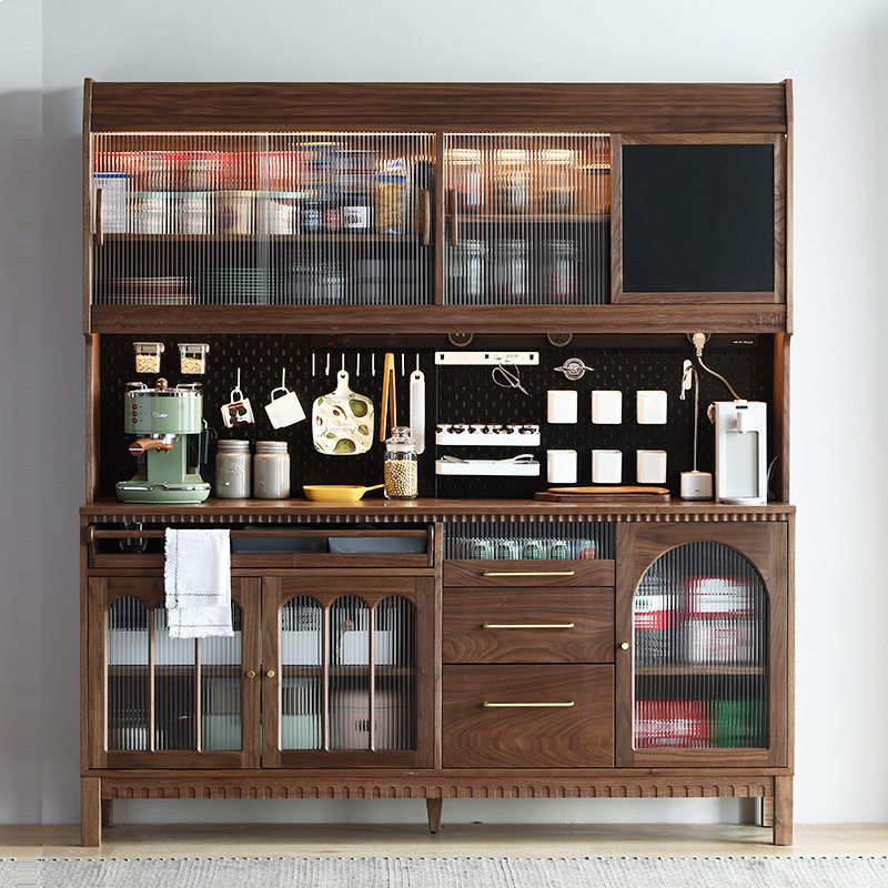 北美黑胡桃木美式餐边柜简约樱桃木原木多功能储物收纳柜客厅边柜