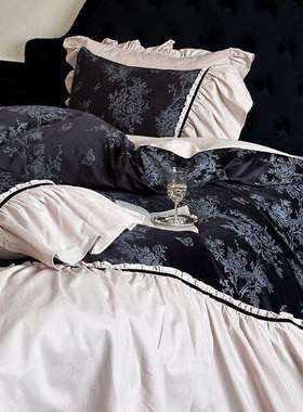 100S鎏金绒长绒棉加厚磨毛四件套纯棉轻奢中古风提花床上用品
