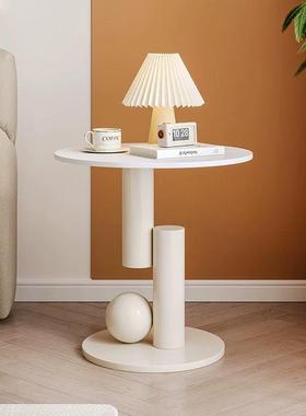 奶油风岩板边几茶几沙发客厅卧室床头柜家用可移动小圆桌创意角几