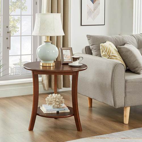 美式小圆桌简约小茶几阳台小边桌角几北欧圆形边几全实木沙发