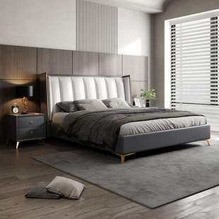 2米x2米2大床轻奢现代简约2000×2200意式 极简实木主卧纳帕真皮床