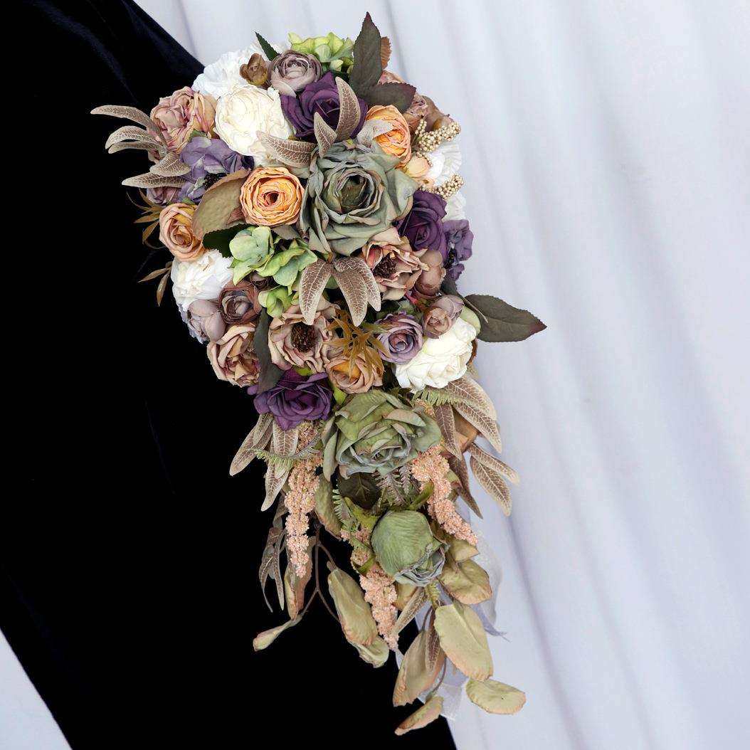 仿真绢花新娘水滴手捧花复古婚礼瀑布手拿花束婚庆拍照花艺,鲜花速递/花卉仿真/绿植园艺,割草机/草坪机,淘宝优惠券,粉丝福利购,淘宝优惠卷