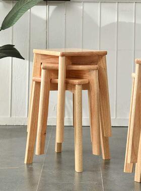 实木家用小凳子可叠放网红吃饭餐桌凳方凳木板凳创意木凳餐厅餐凳