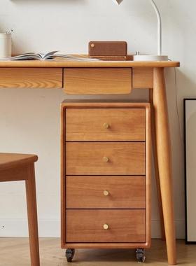实木文件柜简约可移动储物收纳四斗柜书桌下抽屉柜书房带轮床头柜