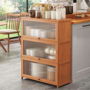 厨房置物架多功能落地多层收纳柜带门碗筷盘碟锅具电器微波炉橱柜