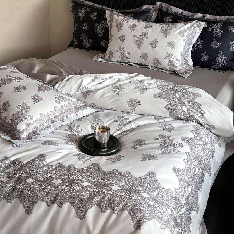 美式复古风100支长绒棉四件套全棉数码印花被套亲肤柔软床上用品