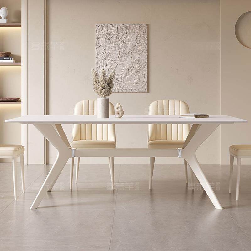 2023设计师款奶油风白色德利丰岩板餐桌椅简约现代长方形饭桌新款