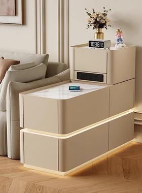 智能沙发边柜客厅收纳侧边几实木置物柜多功能无线充电沙发边柜