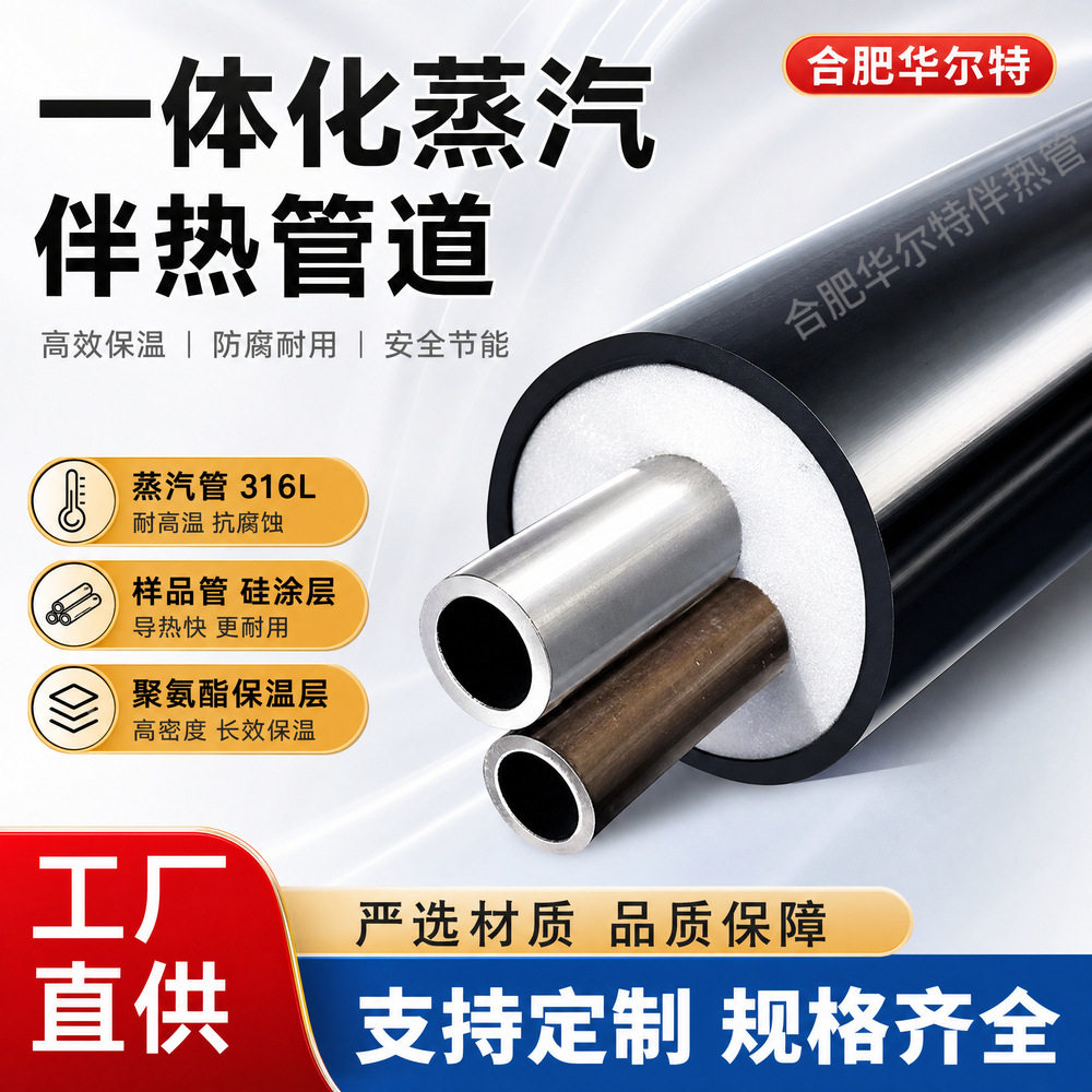 华尔特硅涂层蒸汽伴热管缆硅钢管1/4蒸汽管3/8一体化保温管缆