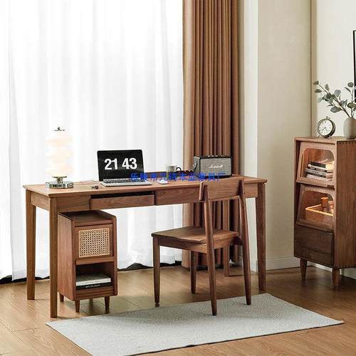 北美黑胡桃木全实木电脑现代简约北欧轻奢家用小写字台书桌办公桌