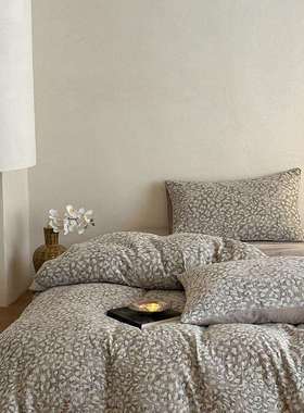 2024全棉豹纹色织空气感大提花四件套日式复古肌理感水洗棉床笠