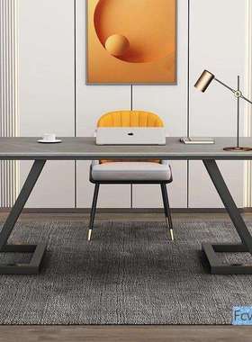 妆誉式现代家用电脑桌书桌办公桌写字台简约岩板卧室单把贝壳椅单