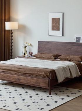 北欧黑胡桃全实木1.8米双人床主卧现代简约日式实木原木婚床卧室