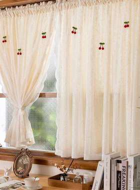法式双层免打孔安装透光不透人韩式田园风小碎花蕾丝窗帘飘窗纱帘